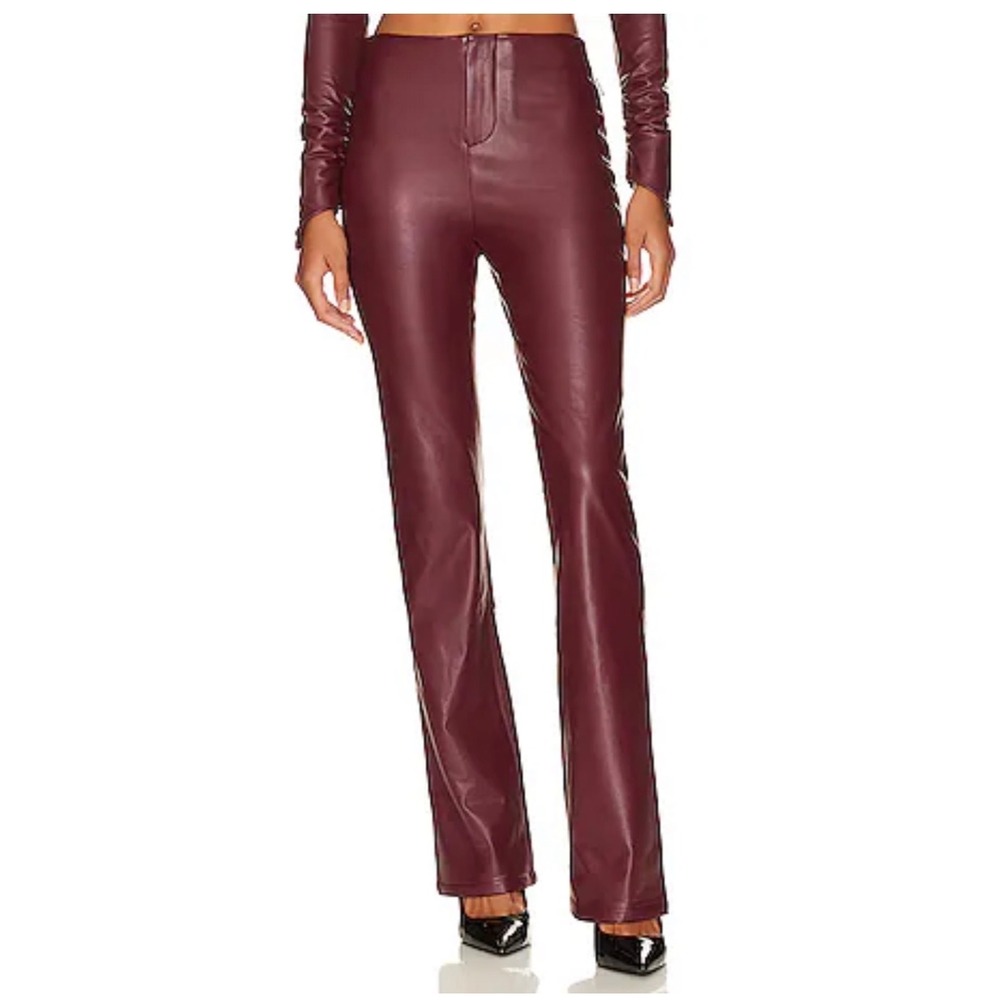 LOBA Burgundy Faux Leather High Waisted Heart Seam Flare Pants XS whimsigoth